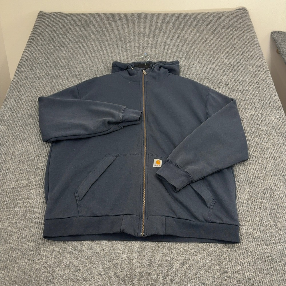 Carhartt Zip Up Hoodie Mens XL Navy Blue Cotton Polyester Loose Fit Workwear‎
